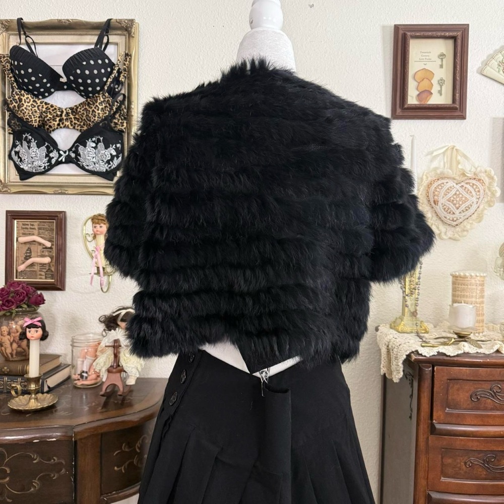 y2k coquette romantic goth girly grunge black rabbit fur cropped bolero cardigan - Picture 6 of 7